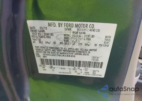 2012 Ford Escape Xls from USA, damaged, VIN 1FMCU0C76CKC65309